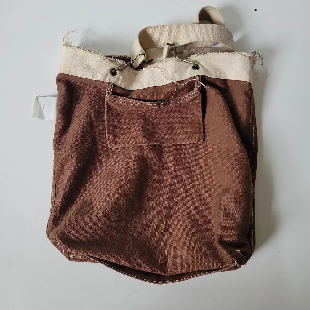 Authentic Pigment Canvas Shopper Tote Brown Seattle Public Market Graphic Vegan - Picture 8 of 15